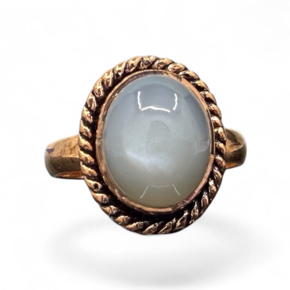 Grey Cabochon Moonstone Ring Copper Band Artisan Handmade Size 7